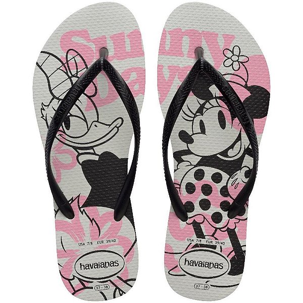 Chinelo havaianas feminino slim disney 37/8 branco/preto - havaianas (par)