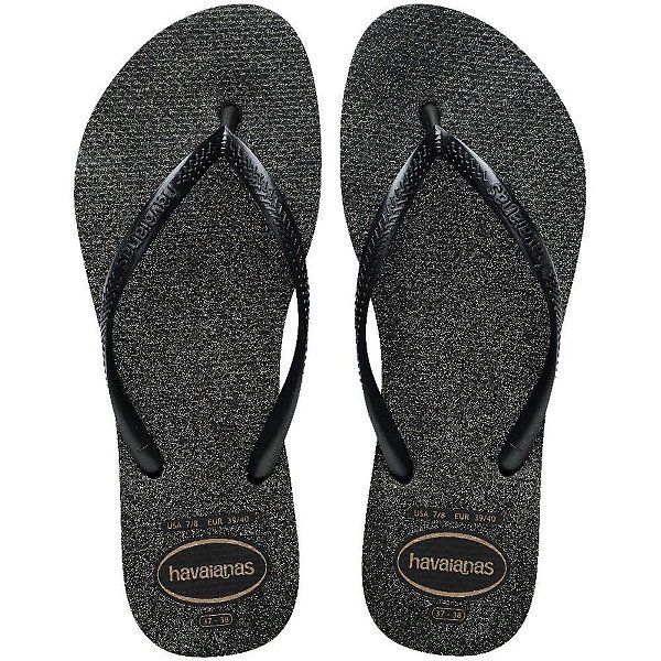 Chinelo havaianas feminino slim gloss 37/8 preto/prata - havaianas (par)