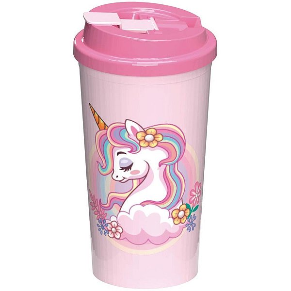 Copo decorado unicornio c/ tampa 600ml - nitron (unidade)