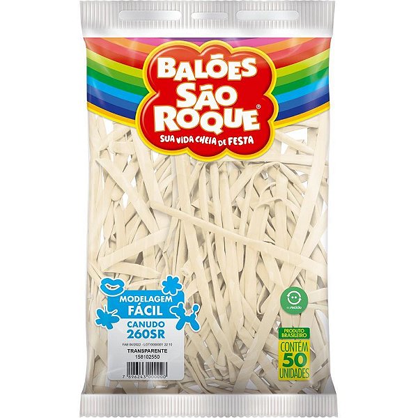 Balao canudo 260sr transparente - sao roque (pct.c/50)