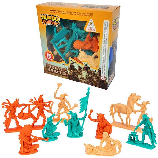 Miniatura colecionavel forte apache acampame.15indios - gulliver (unidade)