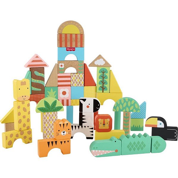Fisher price wood blocos de selva 50pcs - mattel (unidade)