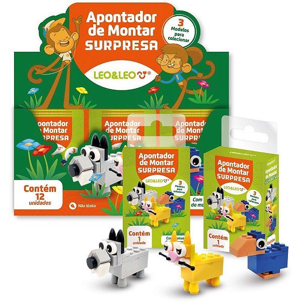 Apontador com deposito montar animais surpresa 3mod - leonora (dp.c/12)