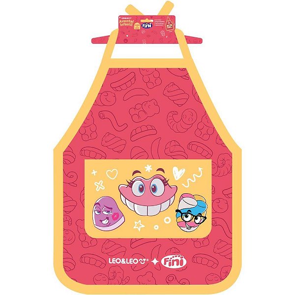 Avental escolar decorado fini c/bolso infantil - leonora (unidade)