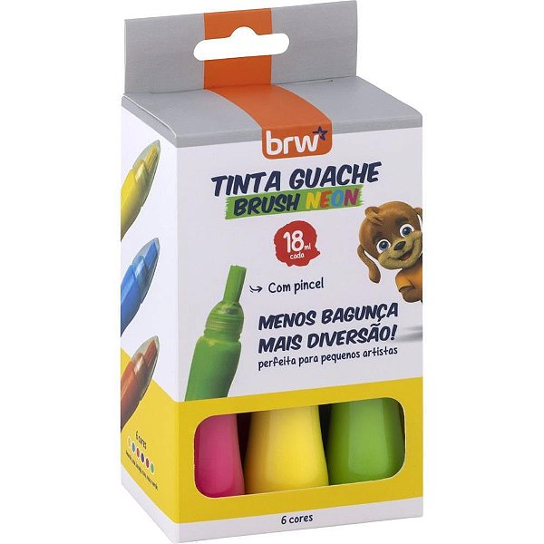 Tinta guache 015ml 18ml 6 cores neon - brw (caixa)