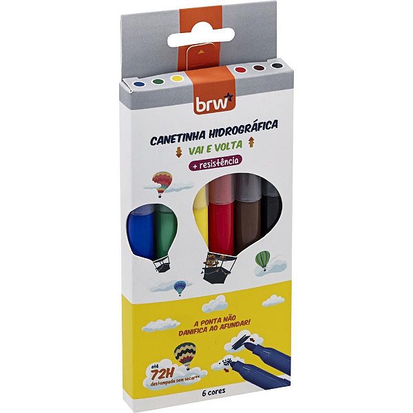 Caneta hidrografica vai e volta 4mm 6 cores - brw (blister)