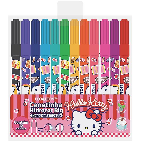 Caneta hidrografica jumbo hello kitty big 12 cores - leonora (estojo)