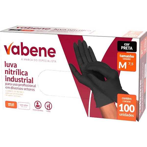 Luva nitrilica m preta - vabene (cx.c/100)