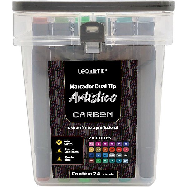 Marcador artistico carbon line dual tip 24 cores - leonora (estojo)