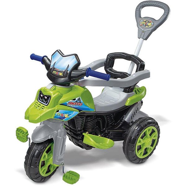 Veiculo para bebe moto trail 30kg c/som verde - maral (unidade)