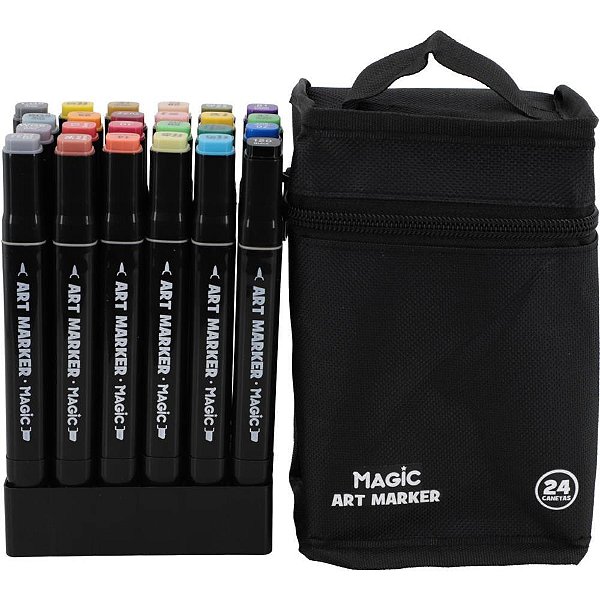 Marcador artistico art marker 24 cores c/bolsa - magic kids (unidade)