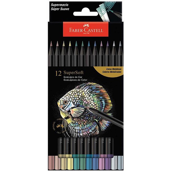 Lapis de cor redondo supersoft 12 cores metalicas - faber-castell (pct.c/12)