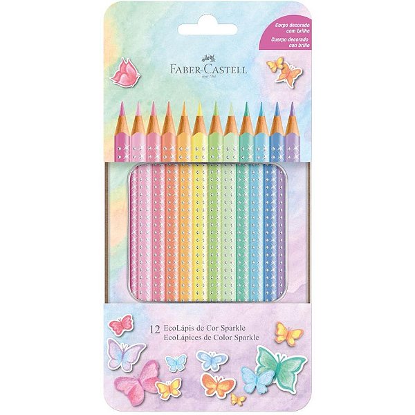 Lapis de cor triangular sparkle 12 tons pastel lata - faber-castell (pct.c/06)