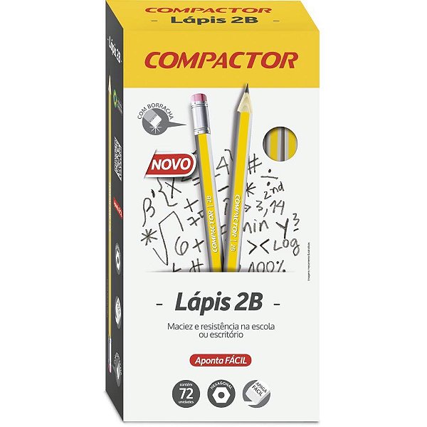 Lapis preto sextavado 2b c/borracha - compactor (cx.c/72)