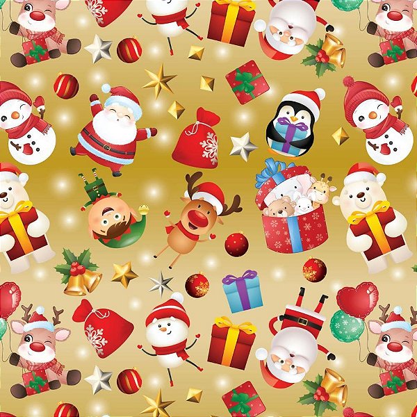 Papel presente bobina couche 60cm. mod.291 natal noel ouro - gessele (bo-100mts)