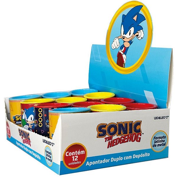Apontador com deposito 2 furos sonic latinha big/padrao 3cor - leonora (dp.c/12)