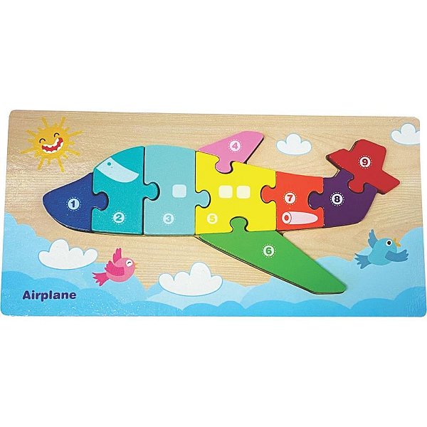 Quebra-cabeca madeira aviao 1 base 9 pecas - toy mix (unidade)