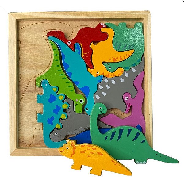 Quebra-cabeca madeira dinossauro 1 base 12 pecas - toy mix (unidade)