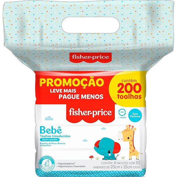 Toalhas umedecidas fisher-price s/perfume 200fls. - hygieline (pacote)