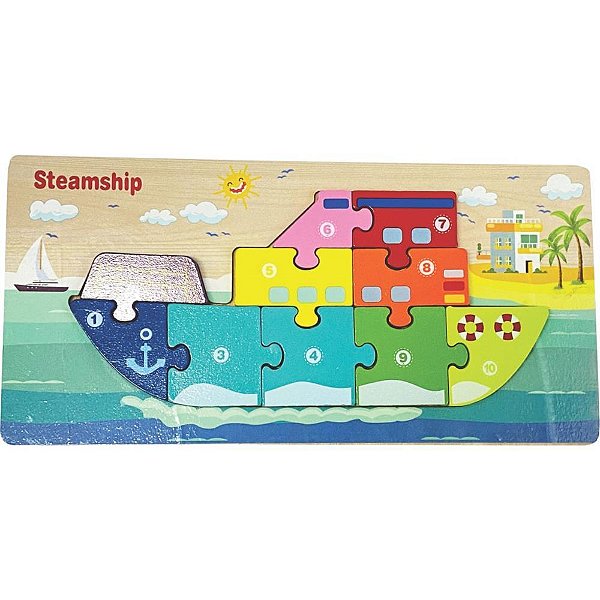 Quebra-cabeca madeira barco 1 base 10 pecas - toy mix (unidade)