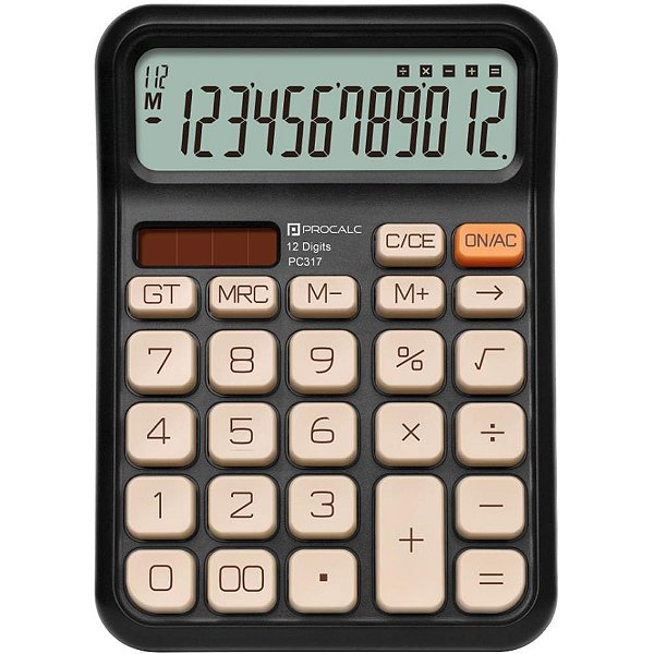 Calculadora de mesa 12 dig. pt solar/bateria pc317 - procalc (unidade)