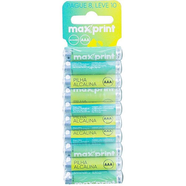Pilha alcalina palito aaa pack promo p8 l10 - maxprint (bl.c/10)