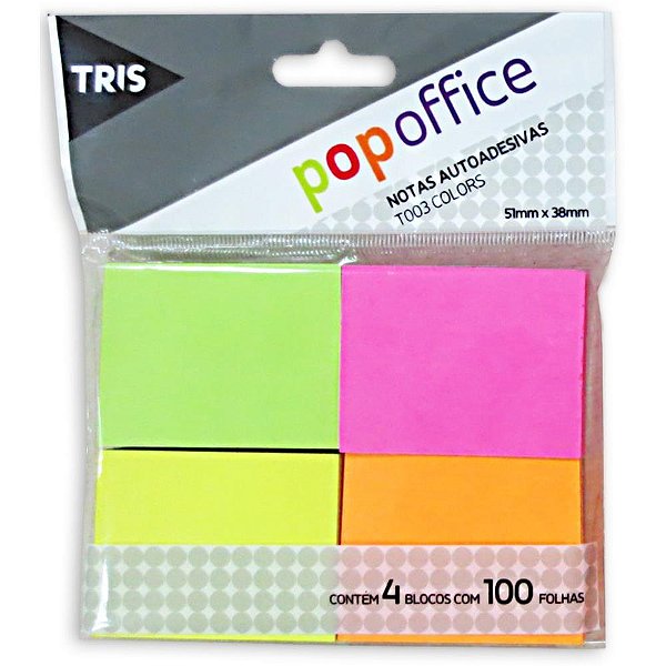 Bloco de recado autoadesivo pop t003 4cores 50x40mm 400f. - summit (unidade)