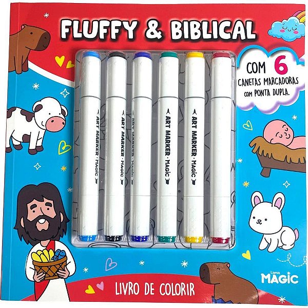 Livro de colorir fluffy and biblical c/6canetin - magic kids (unidade)