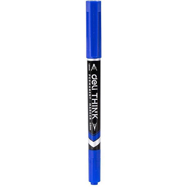 Pincel marcador permanente duas pontas 0,5mm e 1,0mm azul - deli (cx.c/12)