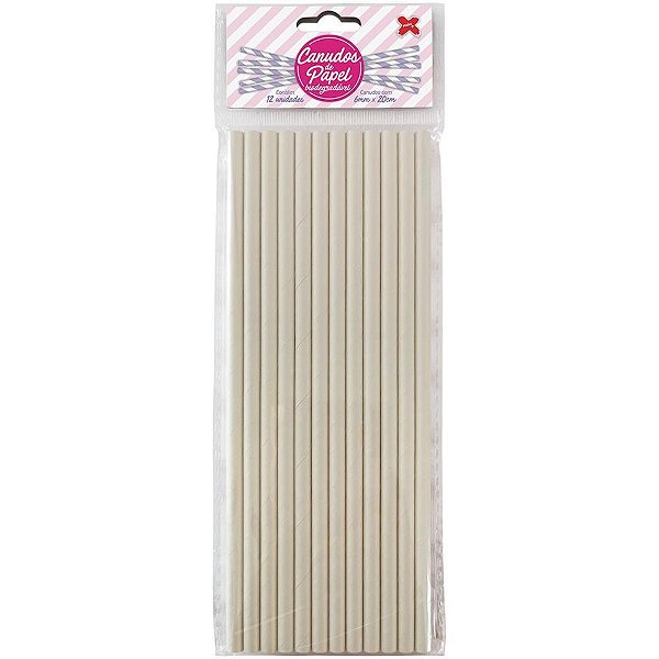 Canudo biodegradavel papel branco 6x200mm bl.c/12un - make+ (pct.c/10)