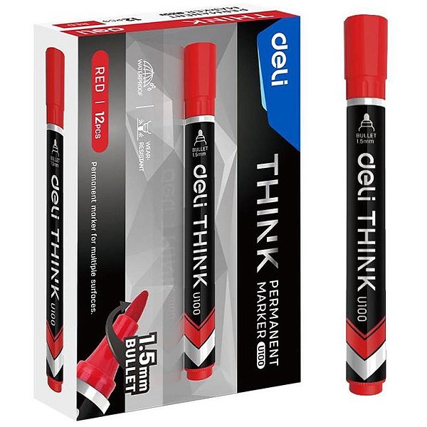 Pincel marcador permanente ponta bullet redonda 1,5mm vm - deli (cx.c/12)