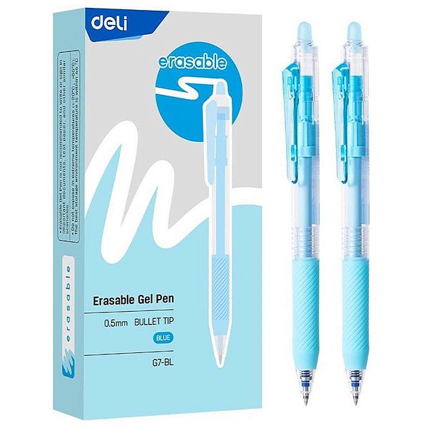 Caneta apagavel gel retratil 0,5mm azul - deli (cx.c/12)