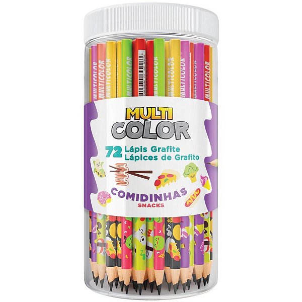 Lapis preto redondo multicolor grafite comidinhas - faber-castell (pote-72)