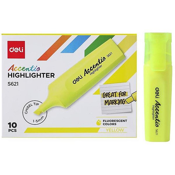 Caneta marca texto accent flourescente 1-5mm am - deli (cx.c/10)