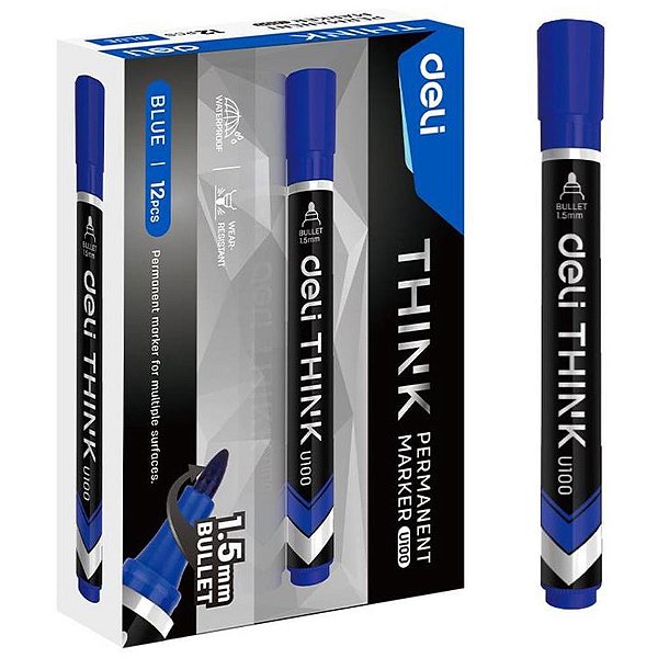 Pincel marcador permanente ponta bullet redonda 1,5mm az - deli (cx.c/12)