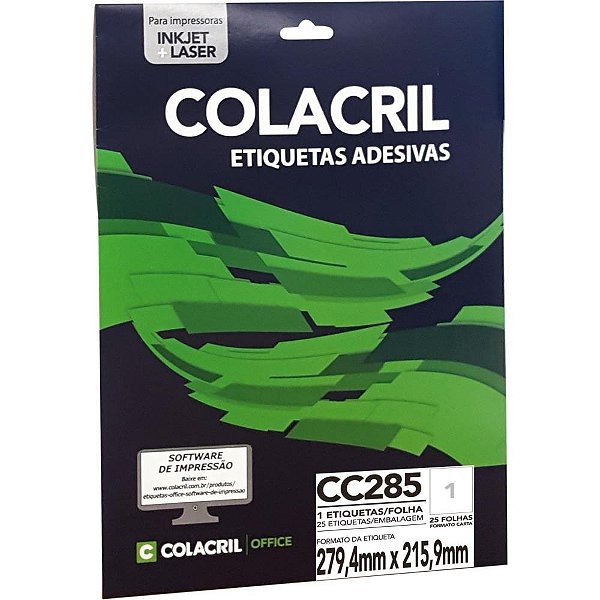 Etiqueta carta 279,4x215,9mm 25 folhas - colacril (pct.c/25)