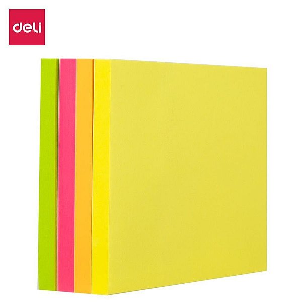 Bloco de recado autoadesivo 76x76mm fluorescente 4x100fls - deli (unidade)