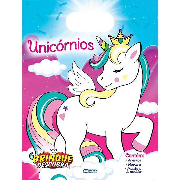 Livro com adesivos brinque e descubra unicornios - bicho esperto (unidade)