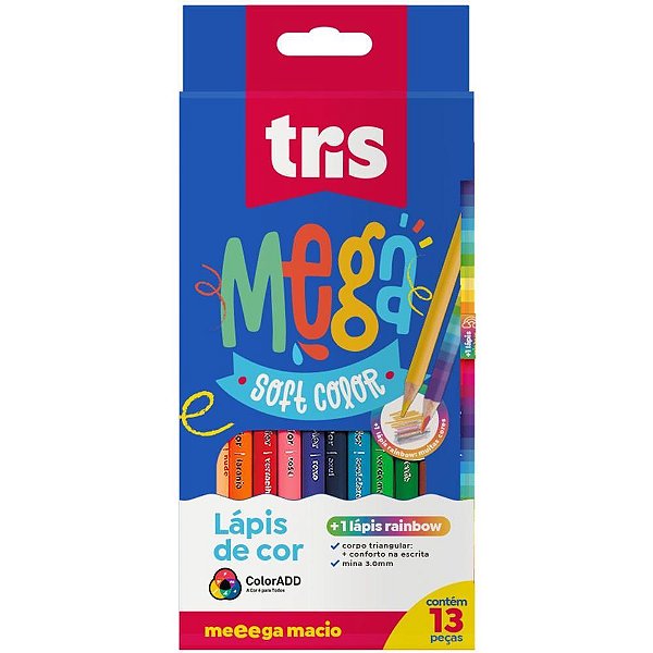 Lapis de cor triangular mega soft 12 cores+1 rainbow - summit (pct.c/06)