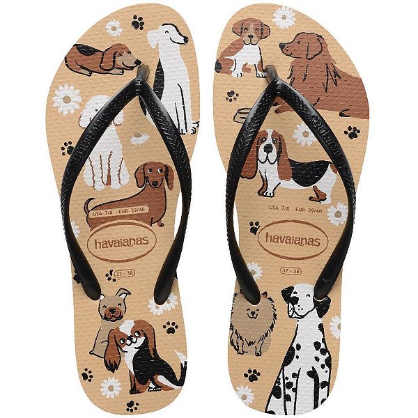 Chinelo havaianas feminino slim pets 33/4 preto/dourado - havaianas (par)
