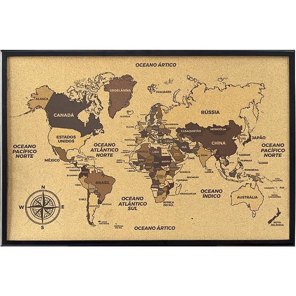 Quadro decorativo mapa mundi cortica 90x60cm - stalo (unidade)