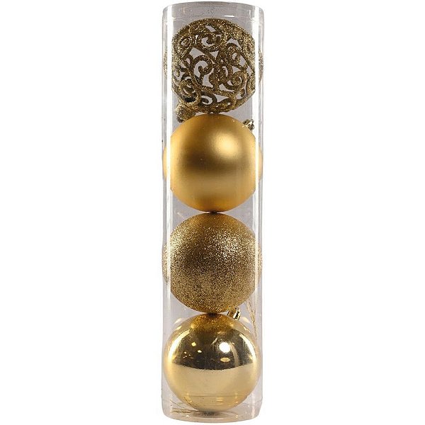 Artigo para decoracao natal bola 8cm 4mod.dourada c/04un - yangzi (tubo)