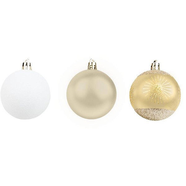 Artigo para decoracao natal bola 6cm 3mod.champ/bco c/08un - yangzi (tubo)