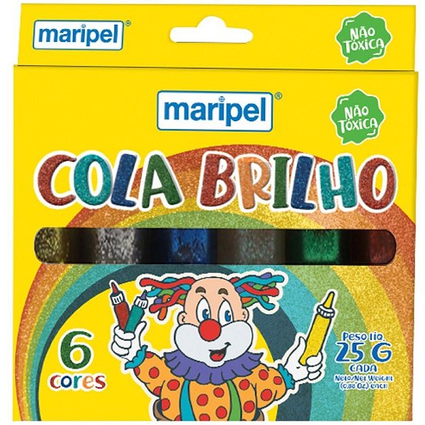 Cola com glitter tubo 06 cores sort. 25g - maripel (estojo)