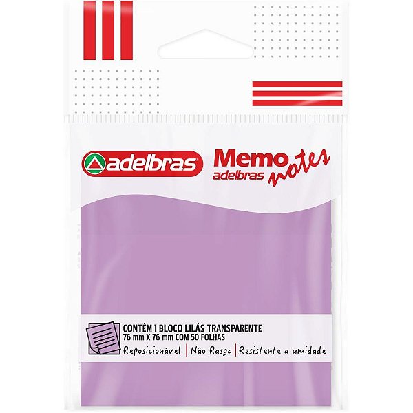 Bloco de recado autoadesivo memonote transparente 76x76 li - adelbras (unidade)
