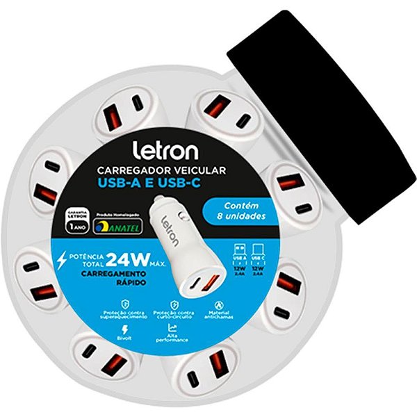 Carregador veicular 2 entradas usb-a/c 24w biv br - leonora (pote-08)