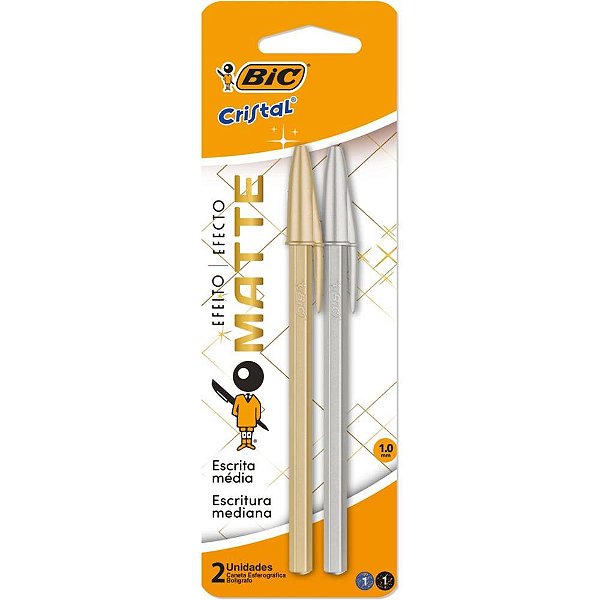 Caneta esferografica cristal mate ouro/prata - bic (bl.c/02)