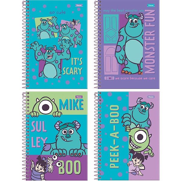 Caderno espiral 1/4 capa dura monstros s. a. 80fls. - foroni (pct.c/05)