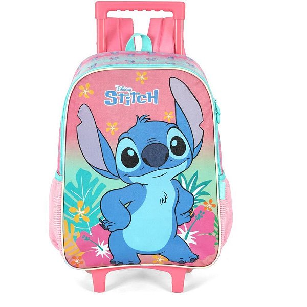 Mochila infantil com rodinha stitch rosa g - luxcel (unidade)
