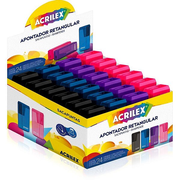 Apontador com deposito retangular cores sortidas - acrilex (dp.c/24)